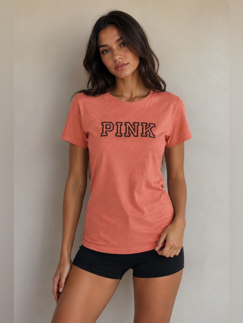 PINK Victoria’s Secret Coral Logo Tee | Soft Casual Graphic T-Shirt | Size M